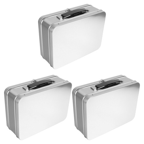 Compact silver metal lunch box - lunch,