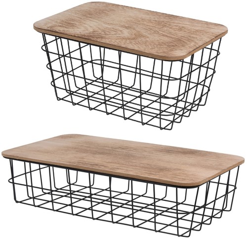 Metal wire storage box wooden - wire,