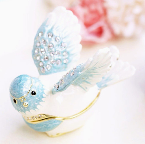 Blue white rhinestone bird - blue, &